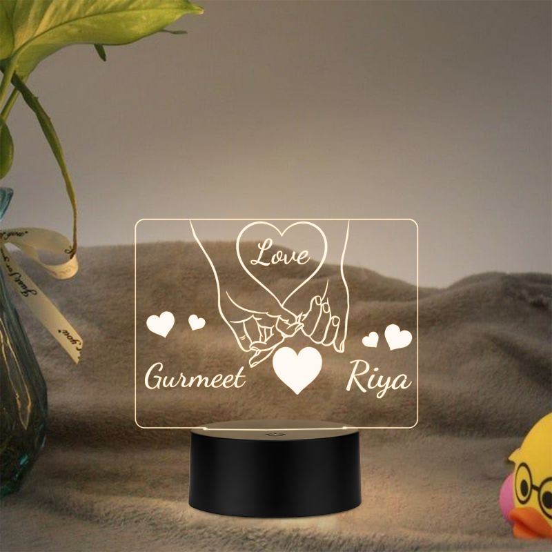 Couple Holding Hand Custom with Name Night Lamp with Warm White Light Anniversary & Birthday Gift for Couples
